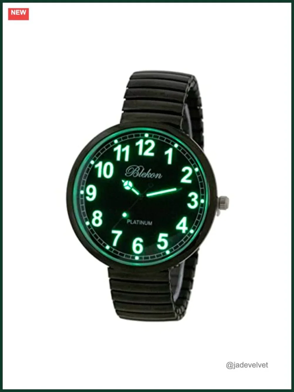 Large Face Stretch Band Watch with Luminous Hands and Numbers, Japanese Quartz